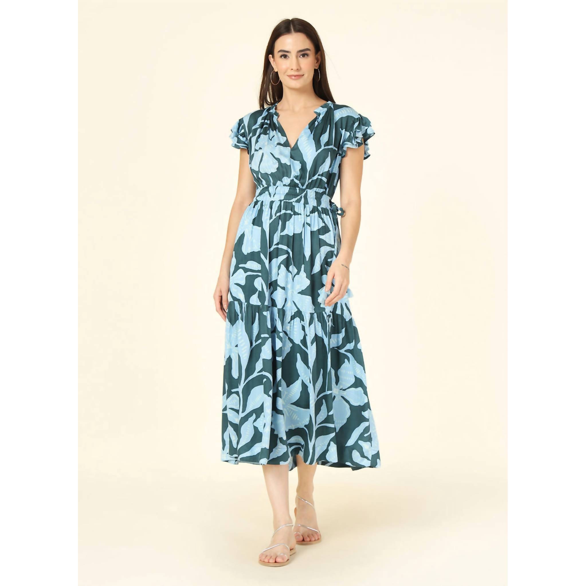 New Omika Willa Midi Dress In Lia Tide